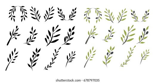 Olive brunch set. Vector illustration