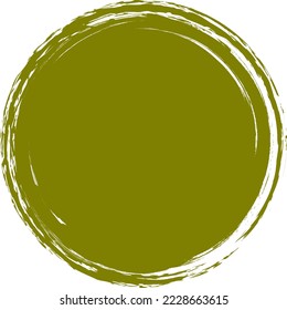 Olivenbürstenkreis Rundstempel-Vektorgrafik einzeln auf Hintergrund. Malerische Olivenbürstenzirkulation. Für Grunge-Abzeichen, Siegel, Tinte und Stempel-Design-Vorlage. Runde Grunge, handgezeichnet, kreisförmig, Vektorgrafik