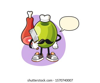 Olive butcher with speech bubble cartoon. Mascot Character vector.