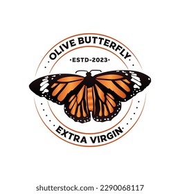 Olive Butterfly Extra Virgin Badge Retro Vintage Logo Design
