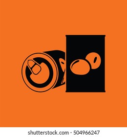 Olive can icon. Orange background with black. Vector illustration.