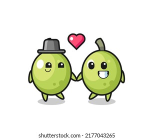 olive cartoon character couple with fall in love gesture , cute style design for t shirt, sticker, logo element