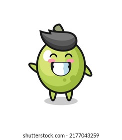 olive cartoon character doing wave hand gesture , cute style design for t shirt, sticker, logo element