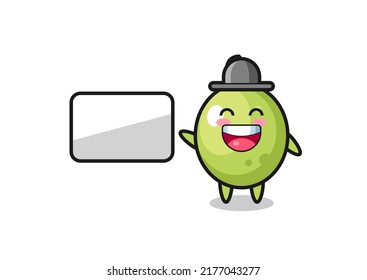 olive cartoon illustration doing a presentation , cute style design for t shirt, sticker, logo element