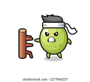 olive cartoon illustration as a karate fighter , cute style design for t shirt, sticker, logo element