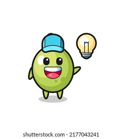 olive character cartoon getting the idea , cute style design for t shirt, sticker, logo element