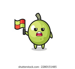 olive character as line judge putting the flag up , cute style design for t shirt, sticker, logo element