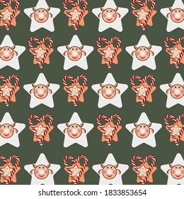 Olive Christmas Pattern Background With Holiday Baked Goods