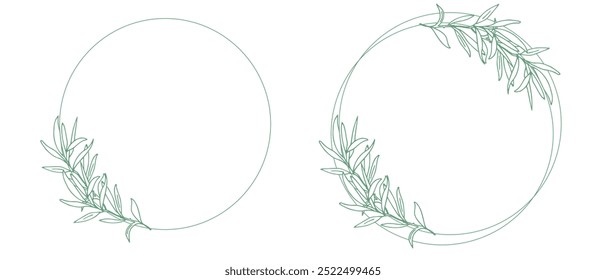 Olive Circle Frames Set, Green Wreaths with Olive Branches, Greenery isolated on white background. For Wedding stationery, Invitations, Save the date, greeting cards and logos.