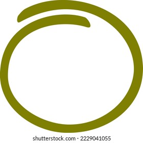 Olive circle, pen draw. Highlight hand drawing circle isolated on background. Handwritten olive circle. For marking text, numbers, marker pen, pencil, logo and text check, vector illustration