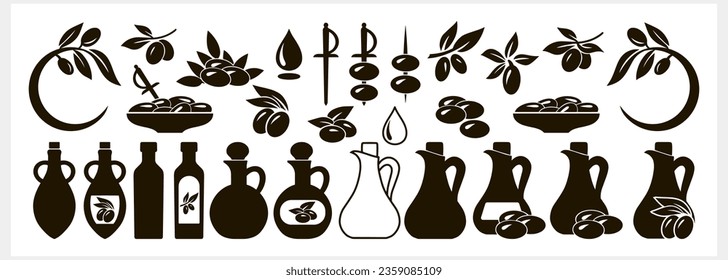 Olive clipart. Branch with leaf and fruit isolated. Olives oil stencil Vector stock illustration. EPS 10