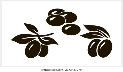 Olive clipart. Branch with leaf and fruit isolated. Stencil Vector stock illustration. EPS 10