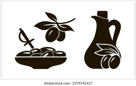 Olive clipart. Branch with leaf and fruit isolated. Olives oil stencil Vector stock illustration. EPS 10