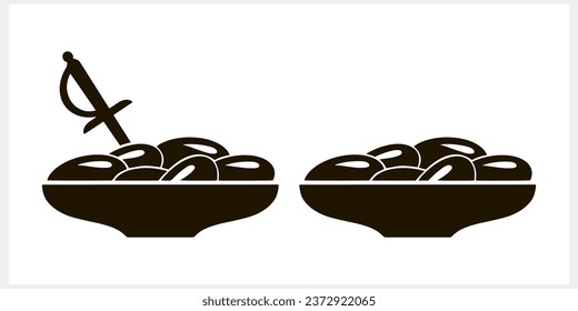 Olive clipart. Fruit in plate isolated. Stencil Vector stock illustration. EPS 10