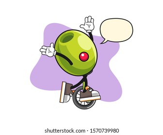 Olive clown with speech bubble cartoon. Mascot Character vector.