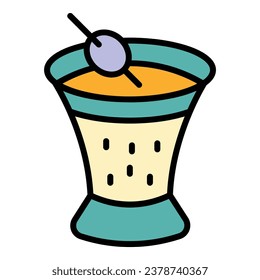 Vector de contorno de icono de coctel de oliva. Comida de aceite. Vírgenes de color extra plano