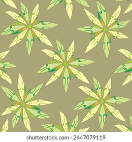 Olive color background with abstract leaf pattern