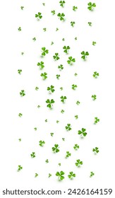 Olive color Clover Falling Vector White Background. Malachite Leaf Summer Pattern. Botanical Shamrock Illustration. Green Foliage Minimal Template.