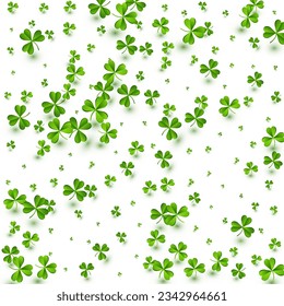 Olive color Clover Fly Vector White Background. Malachite Leaf Air Illustration. Holiday Leaves Backdrop. Bright Shamrock Isolated Design.