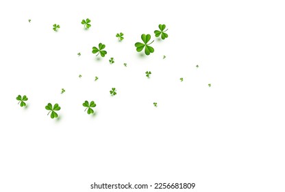 Olive color Clover Holiday Vector White Background. Bright Leaf Stream Backdrop. Isolated Leaves Template. Malachite Shamrock Falling Illustration.