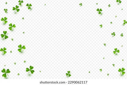 Olive color Clover Isolated Vector Transparent Background. Spring Leaves Botanical Wallpaper. Air Foliage Design. Bright Shamrock Saint Patrick Pattern.