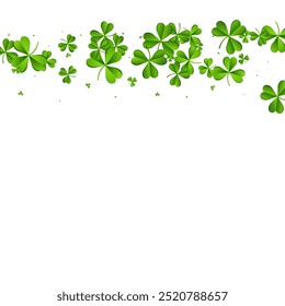 Olivenfarbe Klee Sommer Vektor weißen Hintergrund. Green Shamrock Falling Design. Illustration von Urlaubsfolien. Der Frühling hinterlässt einen botanischen Hintergrund.