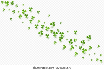 Olive color Clover Wind Vector Transparent Background. Spring Foliage Fly Wallpaper. Saint Patrick Leaves Template. Green Leaf Isolated Design.