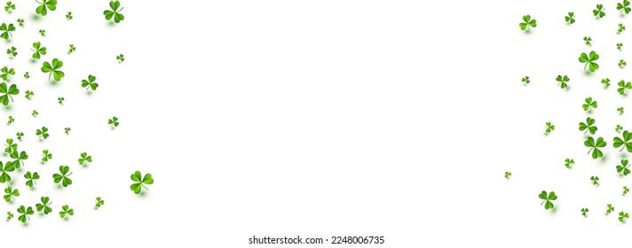 Olive color Clover Wind Vector White Panoramic Background. Spring Leaf Fly Backdrop. Minimal Leaves Template. Malachite Shamrock Stream Illustration.