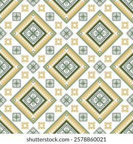 Olive color Geometric pattern Vector Seamless Ornament Textile design Illustration for fabric print, Wrapping paper, Wall paper or carpet Vector Motif