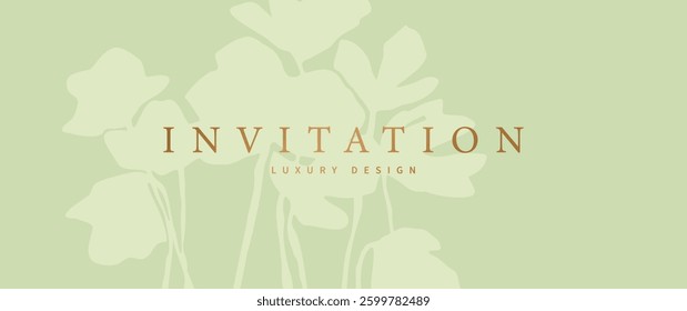 Olive color vector background with flowers with gold lettering for packaging, postcard, invitation, cover design, card, prestigious voucher, luxe invite, business banner. Light green Illustration.