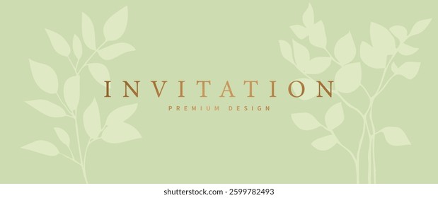 Olive color vector background with flowers with gold lettering for packaging, postcard, invitation, cover design, card, prestigious voucher, luxe invite, business banner. Light green Illustration.