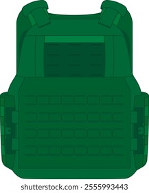 Olive colored bulletproof vest with outline, military ammunition for body protection vector.