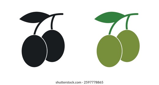 Olive colored icon set. Stock Vector