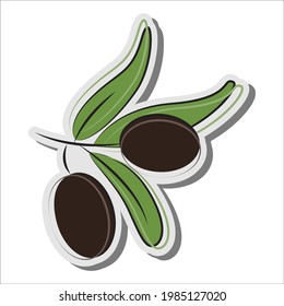 Olive for concept design. Vegetarian food. Agriculture symbol. Vegetarian cafe. Agriculture farm. Green olive tree branch. 