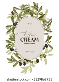 Olive cosmetics label design over olive branch