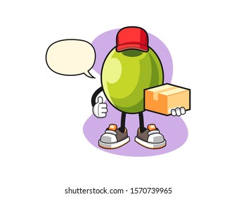 Olive courier with speech bubble cartoon. Mascot Character vector.