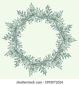 Olive crown. Wreath of olive tree branches. Decorative element