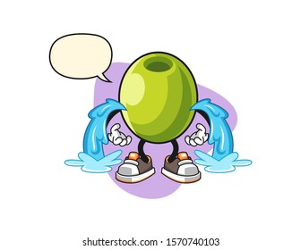 Olive cry with speech bubble cartoon. Mascot Character vector.