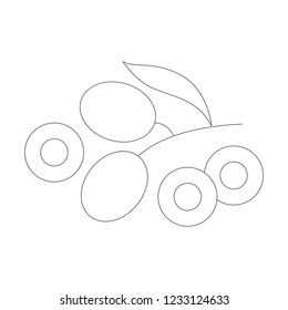 Olive cut vegetable colorless cartoon. Outlined illustration with thin line black stroke