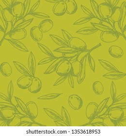 Olive drawing on the olive colour background. Olives are very high in vitamin E and other powerful antioxidants.