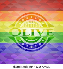 Olive emblem on mosaic background with the colors of the LGBT flag