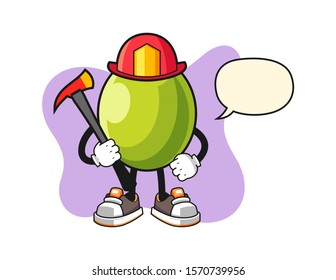 Olive firefighter with speech bubble cartoon. Mascot Character vector.