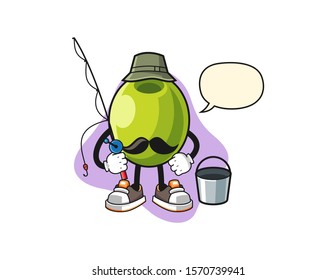 Olive fisherman with speech bubble cartoon. Mascot Character vector.