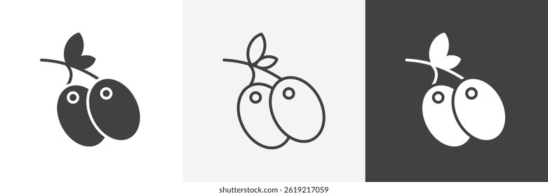 Conjunto de iconos de vector plano y liner de oliva