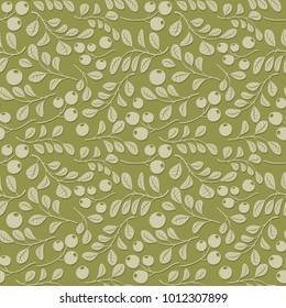 olive floral pattern with shadow - seamless vector
