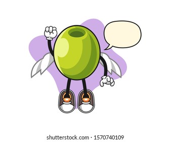 Olive fly with speech bubble cartoon. Mascot Character vector.