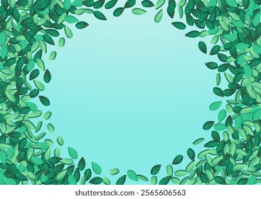 Olive Foliage Flying Vector Blue Background Background. Motion Leaf Pattern. Swamp Leaves Abstract Border. Greens Realistic Design.