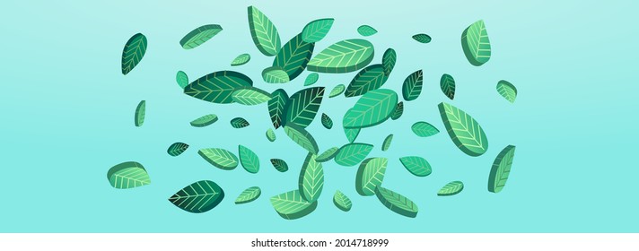 Olive Foliage Fresh Vector Panoramic Blue Background Background. Swirl Leaves Banner. Green Leaf Nature Pattern. Greens Ecology Poster.