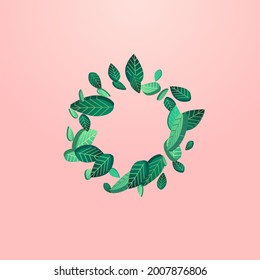 Olive Foliage Spring Vector Pink Background Branch. Tree Leaf Backdrop. Forest Leaves Organic Poster. Greens Falling Illustration.
