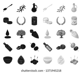 Olive, food black.mono icons in set collection for design. Olive oil, seasoning vector symbol stock web illustration.